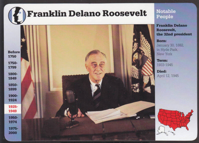 PRESIDENT FRANKLIN DELANO ROOSEVELT FDR Photo Bio GROLIER STORY OF AMERICA CARD