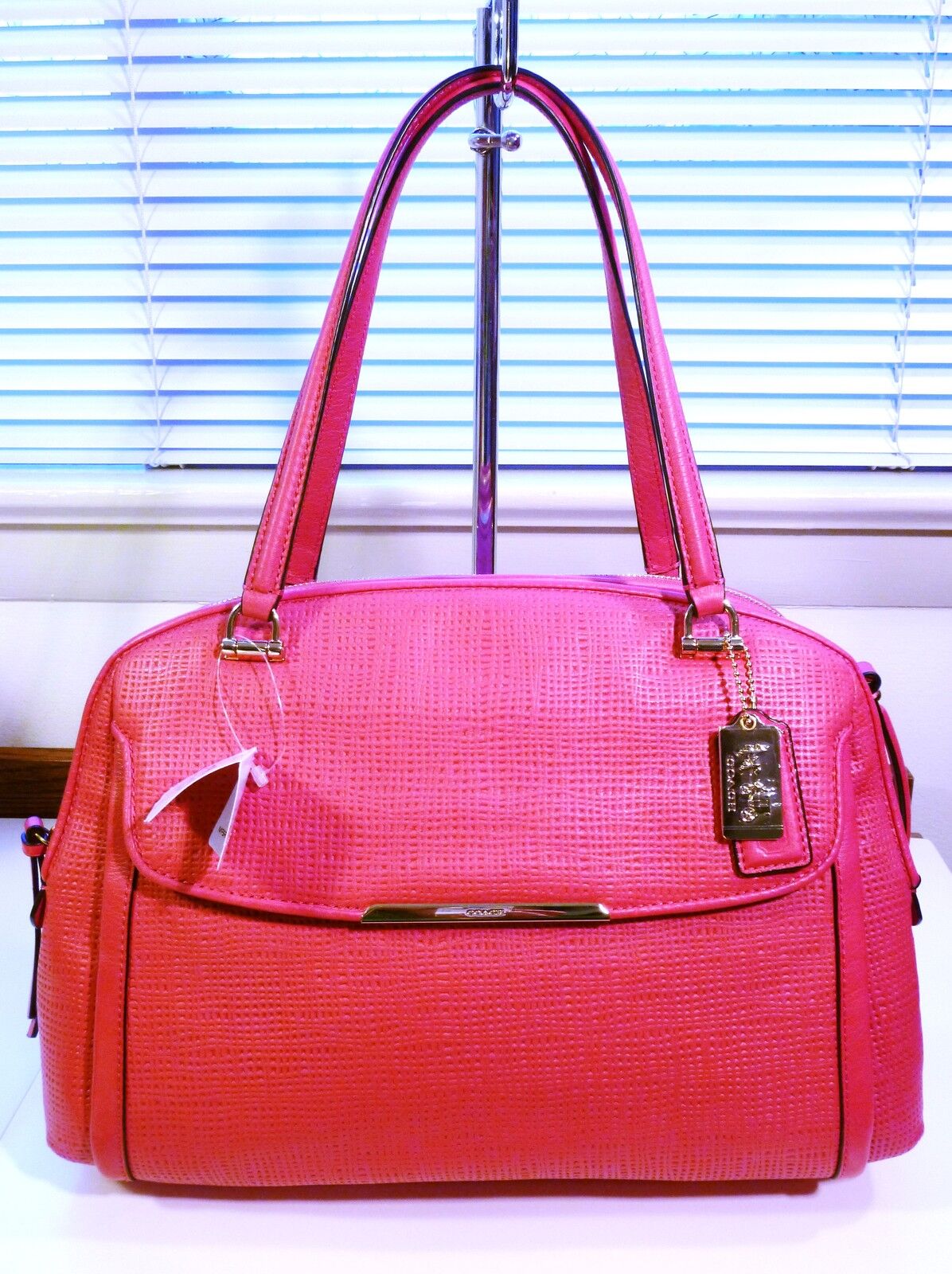 NWT Coach 30092 Madison Embossed Leather Georgie Satchel in Pink Ruby Color $458