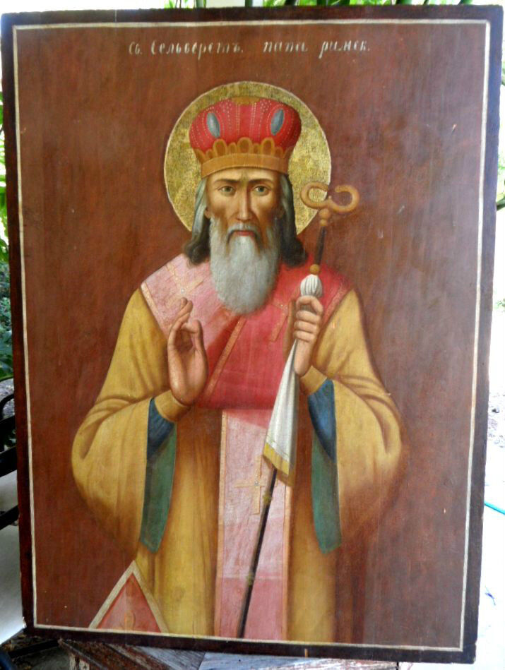 19C Large Antique Russia Russian Church Saint Sylvester,Pope of Rome Icon 35x26i