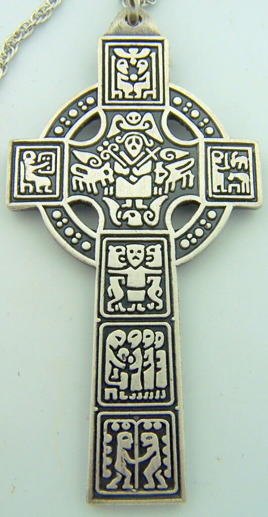 Celtic Pewter Cross Crucifix W Box Pendant Medal Charm Necklace Silver Chain