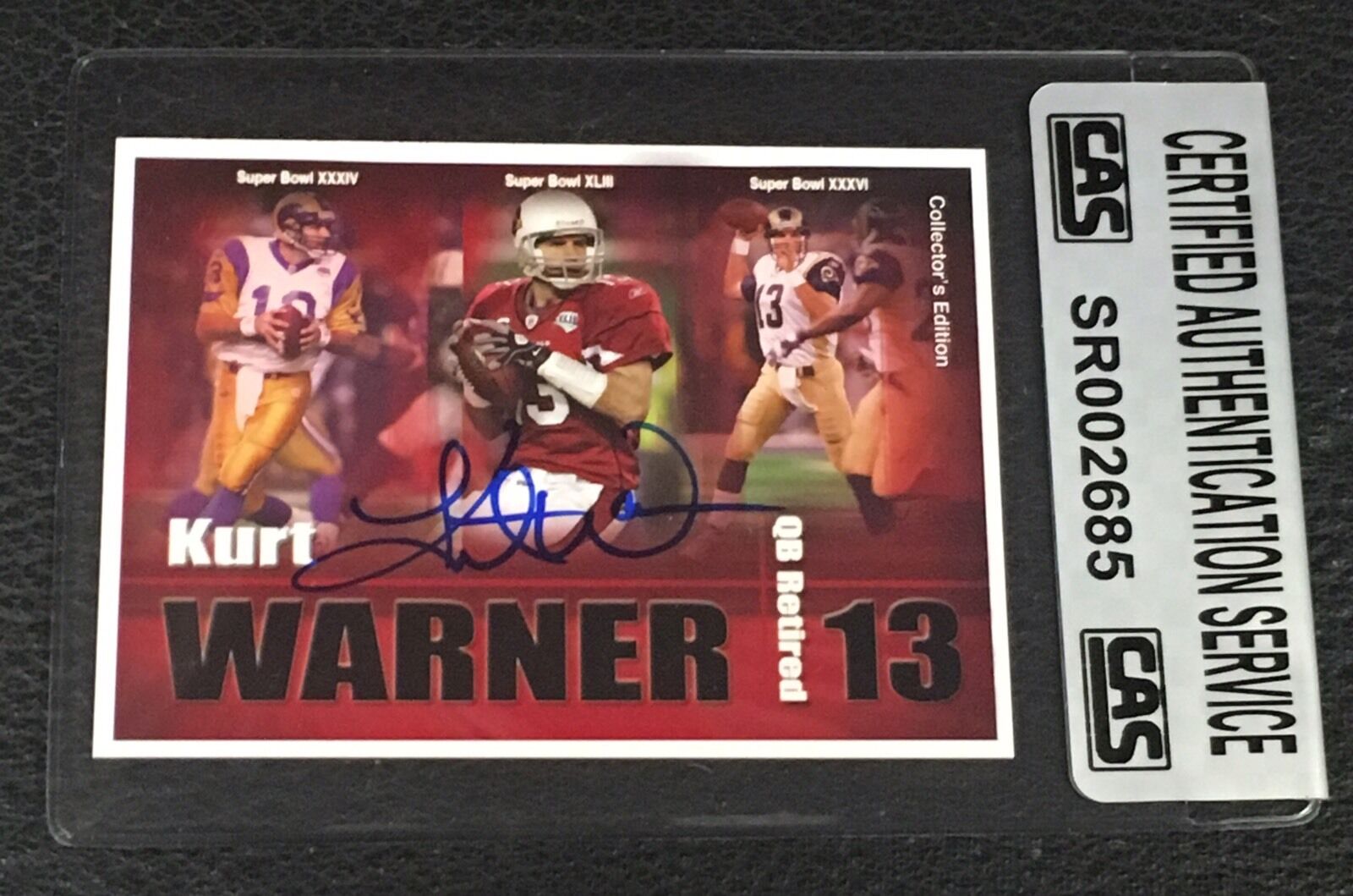 KURT WARNER COLLECTOR\'S EDITION SIGNED AUTOGRAPHED CARD RAMS CAS AUTHENTIC