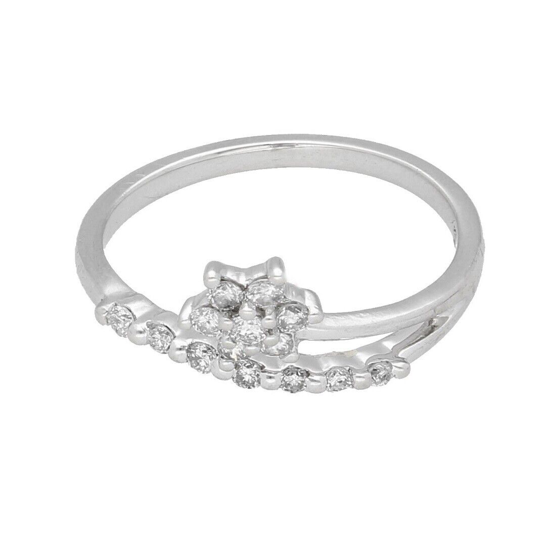 14Ct White Gold 0.25ct Diamond Shooting Star Cluster Ring (Size N 1/2)8mm Widest