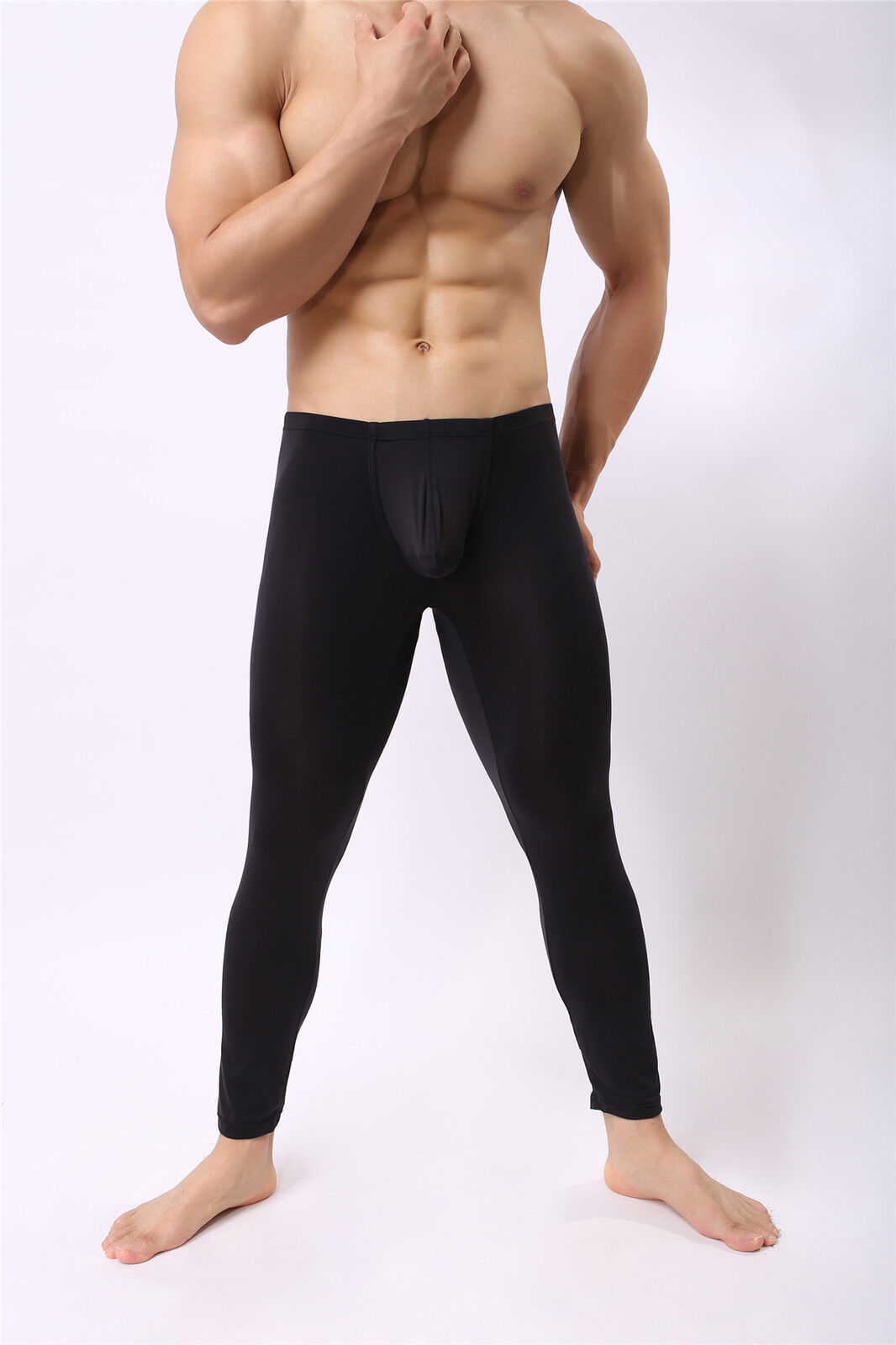 Mens Smooth Long Johns Bulge Pouch Tight Fit Pants Slip Underpants Underwear Hot