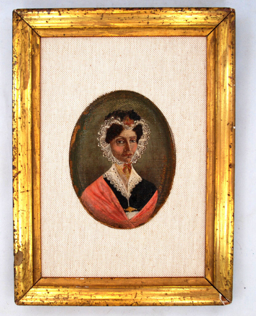RARE UNUSUAL Antique American Folk Art PORTRAIT OIL PAINTING, Signed/Dated 1827