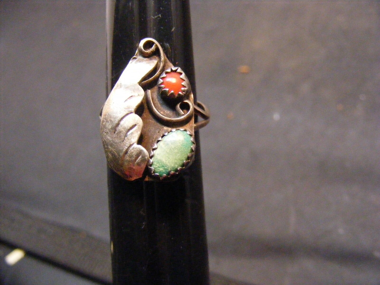  navajo old pawn ring sterling silver coral turquoise ring  
