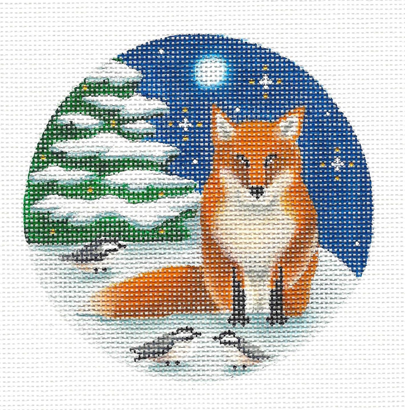 *NEW* Winter Fox Ornament handpainted Needlepoint Canvas by Rebecca Wood