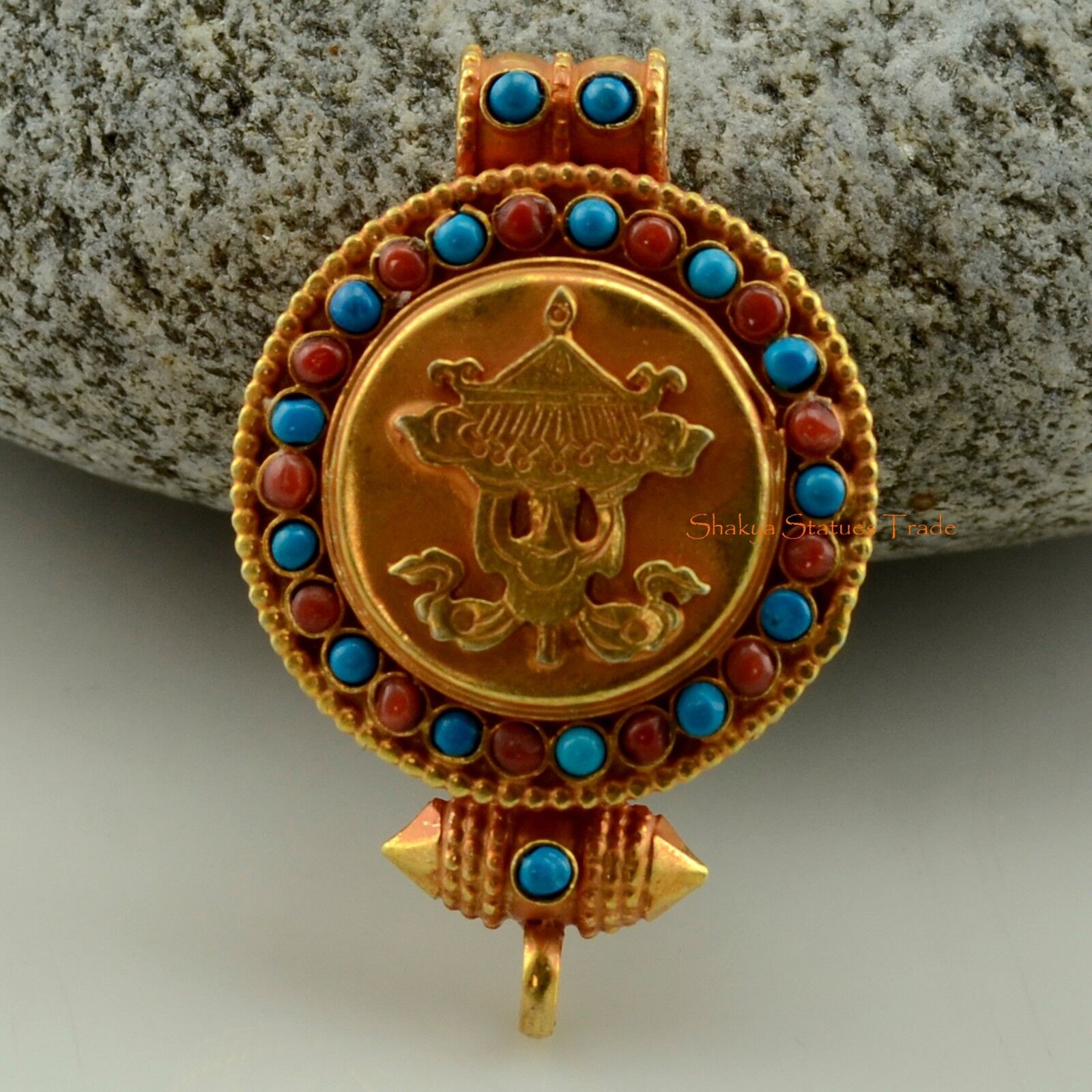 Tibetan Buddhist Fine Quality Gold Plated Silver Ghau Gau Prayer Box Pendant