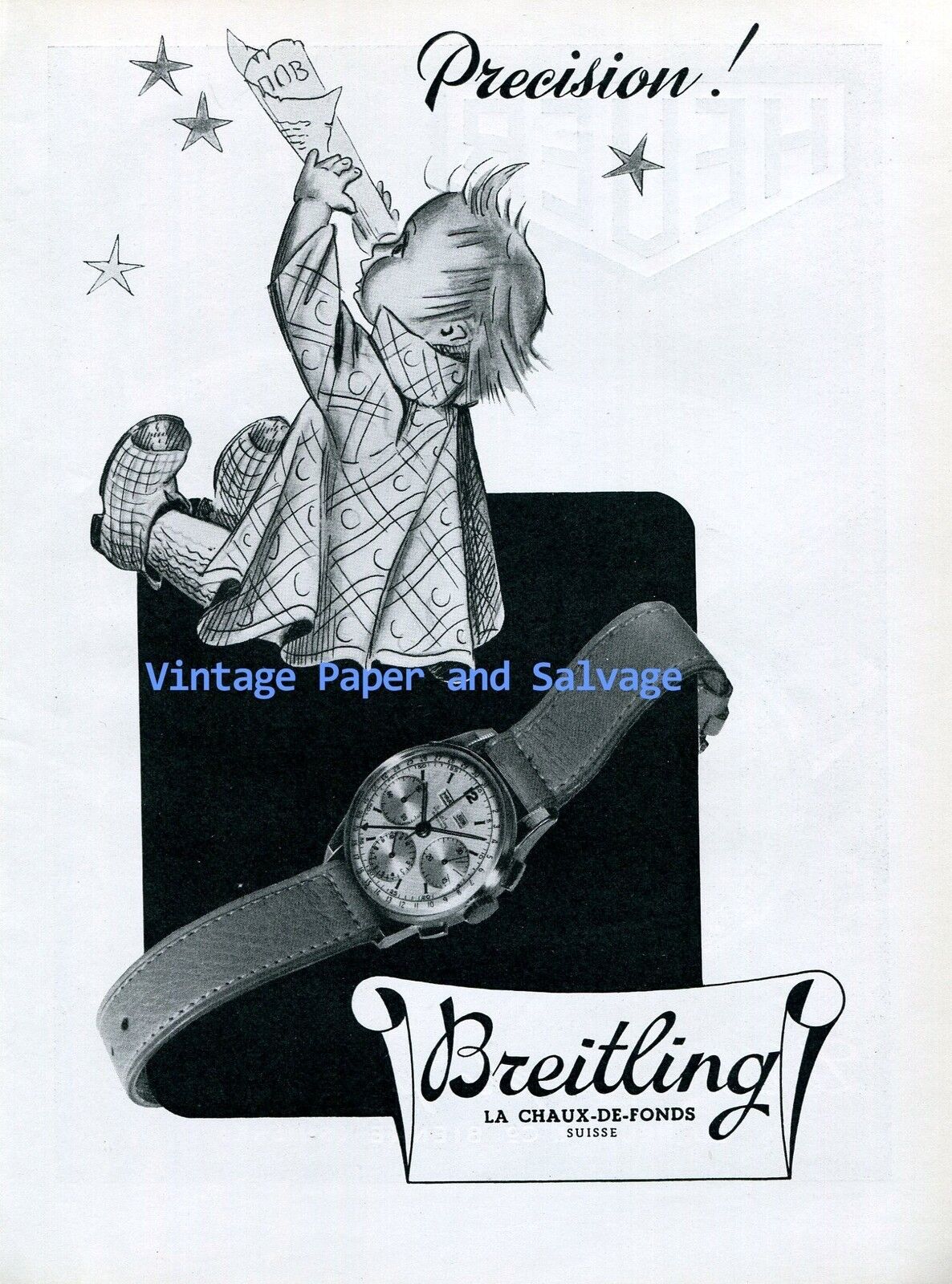 1945 Breitling Precision Watch Advert Original Vintage Swiss Print Ad Suisse