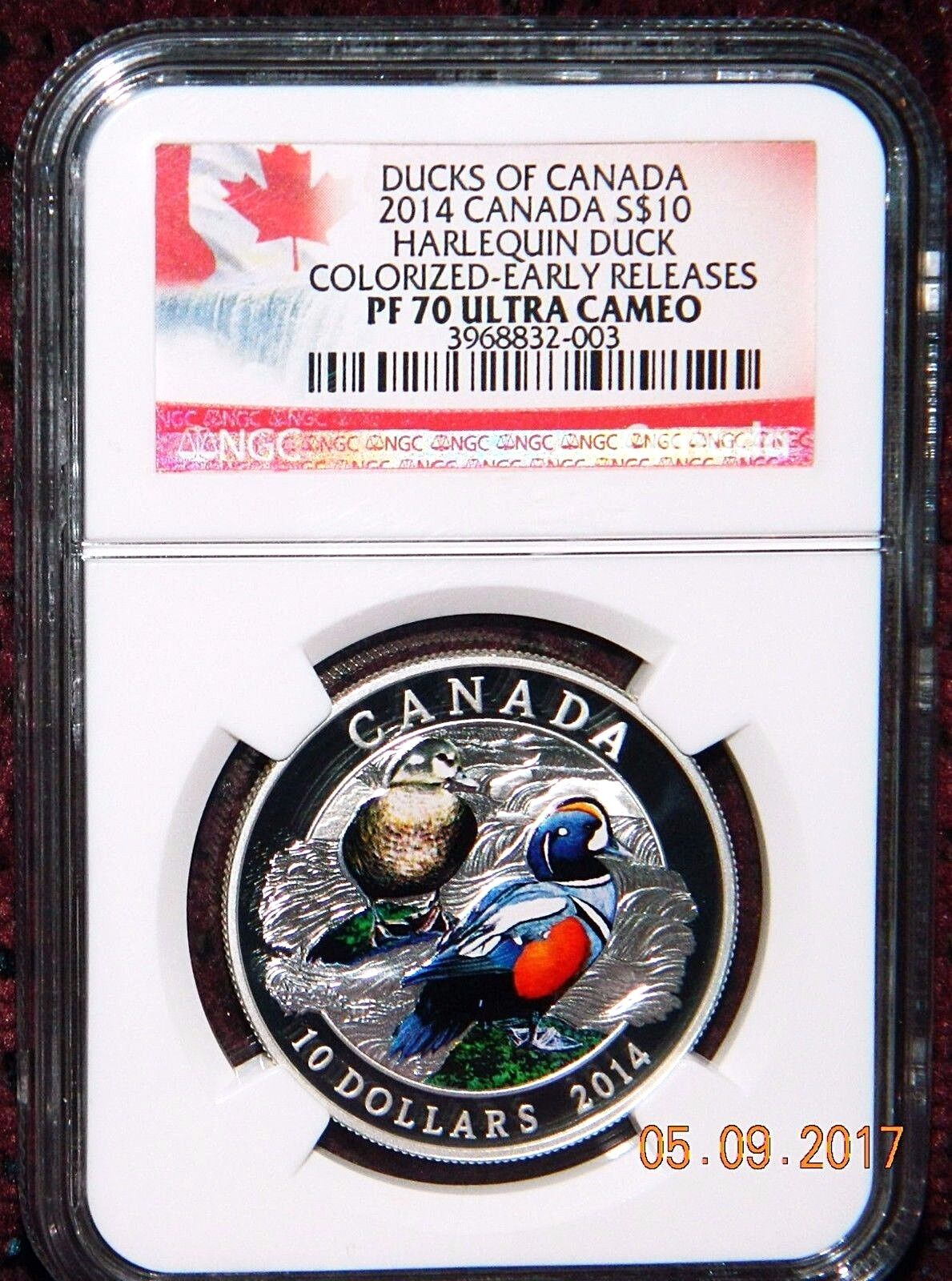 2014 CANADA $10 DUCKS OF CANADA HARLEQUIN DUCK COLORIZED SILVER - NGC PF70 UC ER