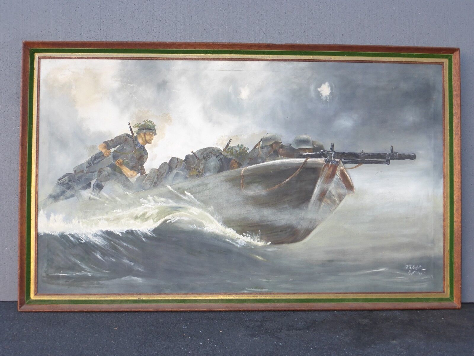 Vintage World War Military German Oil Canvas PAINTING Picture Sefroter 1967 3x5\'