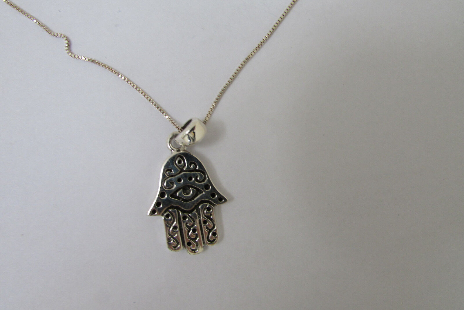 Sterling Silver Hamsa Pendant Necklace on Beautiful Fine Chain Judaica Jewelry