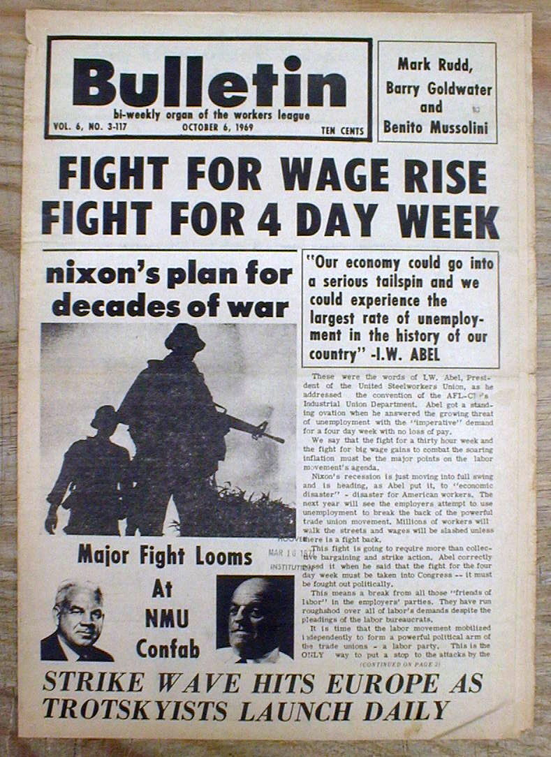 1969 NY City Communist & Anti-War newspaper THE BULLETIN w hdlne LABOR WAGE HIKE