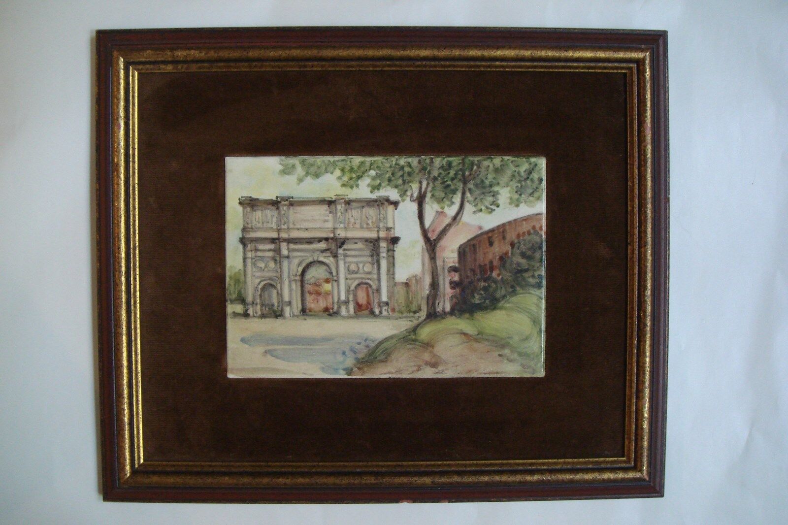 ARCH OF SEPTIMIUS SEVERUS - VINTAGE HAND PAINTED TILE - FRAMED 