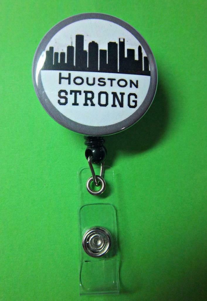 HOUSTON STRONG - Skyline with Gray Trim ~  Retractable Reel ID Badge Slide Clip