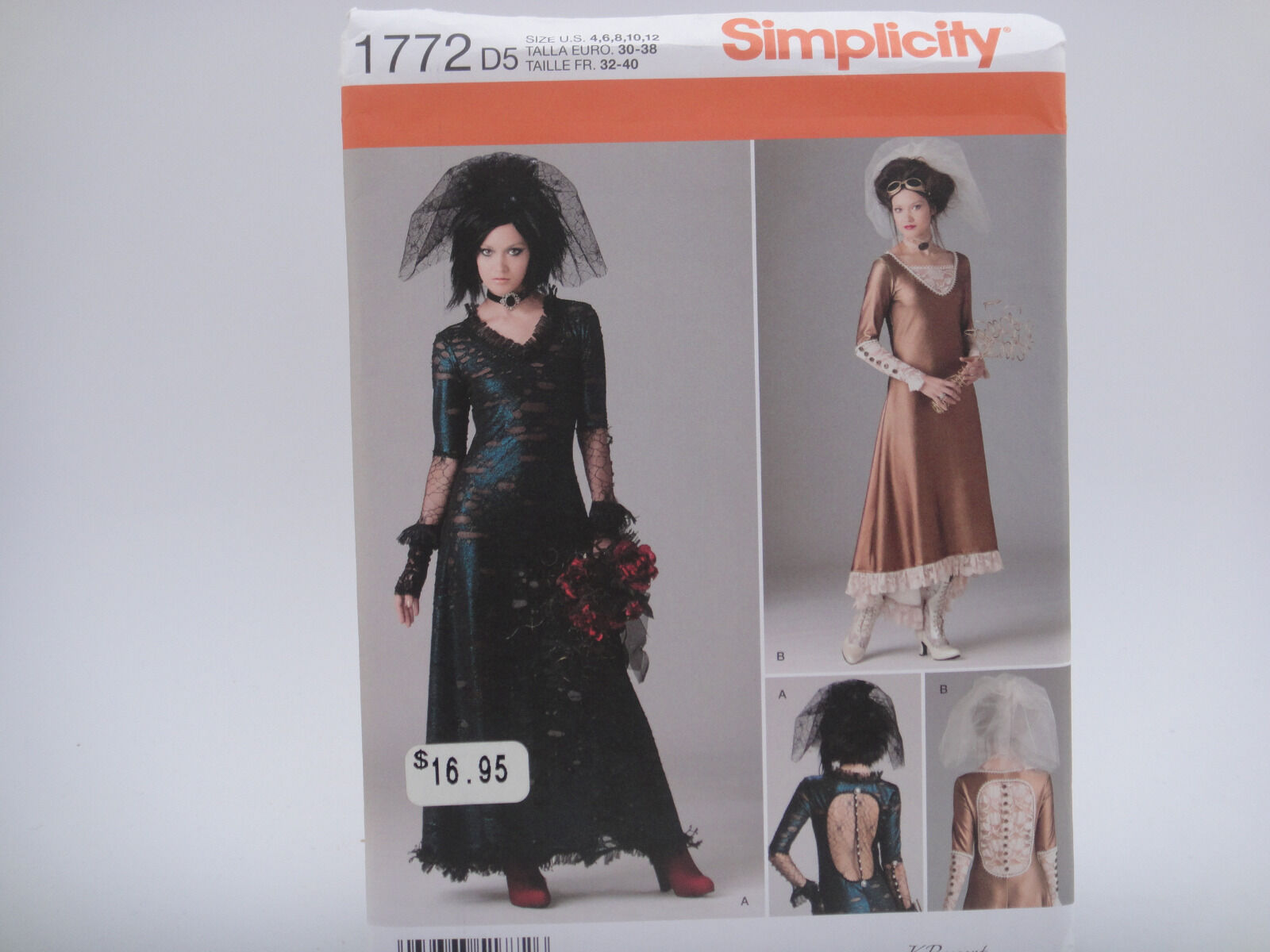 Simplicity 1772, Steampunk, Gothic, Victorian Costume, Bridal Open Back, Sz 4-12