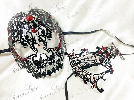 HIs & Hers Black Masquerade Mask [Phantom Skull Mask Couples Set]