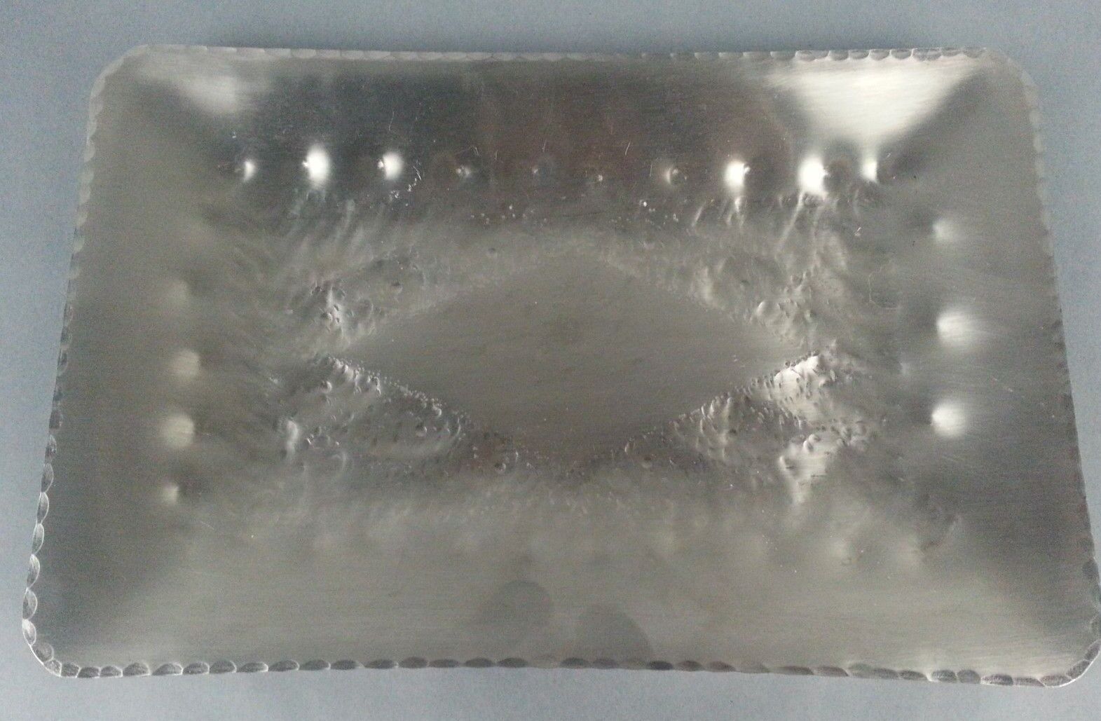 Artisan Handmade Dutch Finish Stainless Metal Platter Tray Hammered Etched 