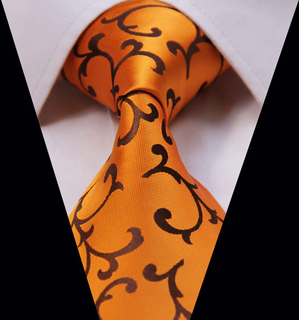 TF2001D 0112 Gold Orange Floral Jacquard Woven Classic 100%Silk Man Tie Necktie