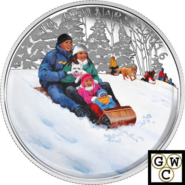 2016 \'Winter Fun\' Colorized Proof $10 Silver Coin 1/2oz .9999 *No Tax (17511)