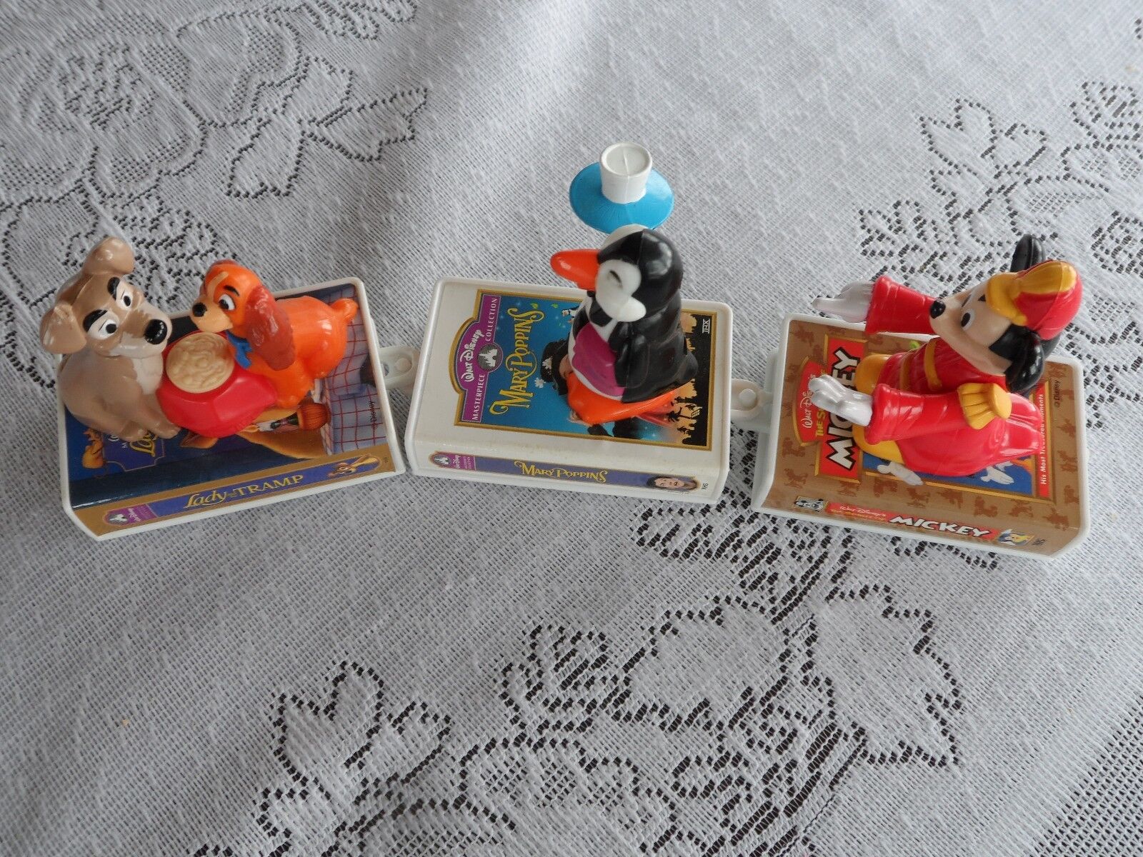 McDonalds Disney Video Masterpiece Train Toy 3pc Set Mickey Mary Poppins VHS EUC