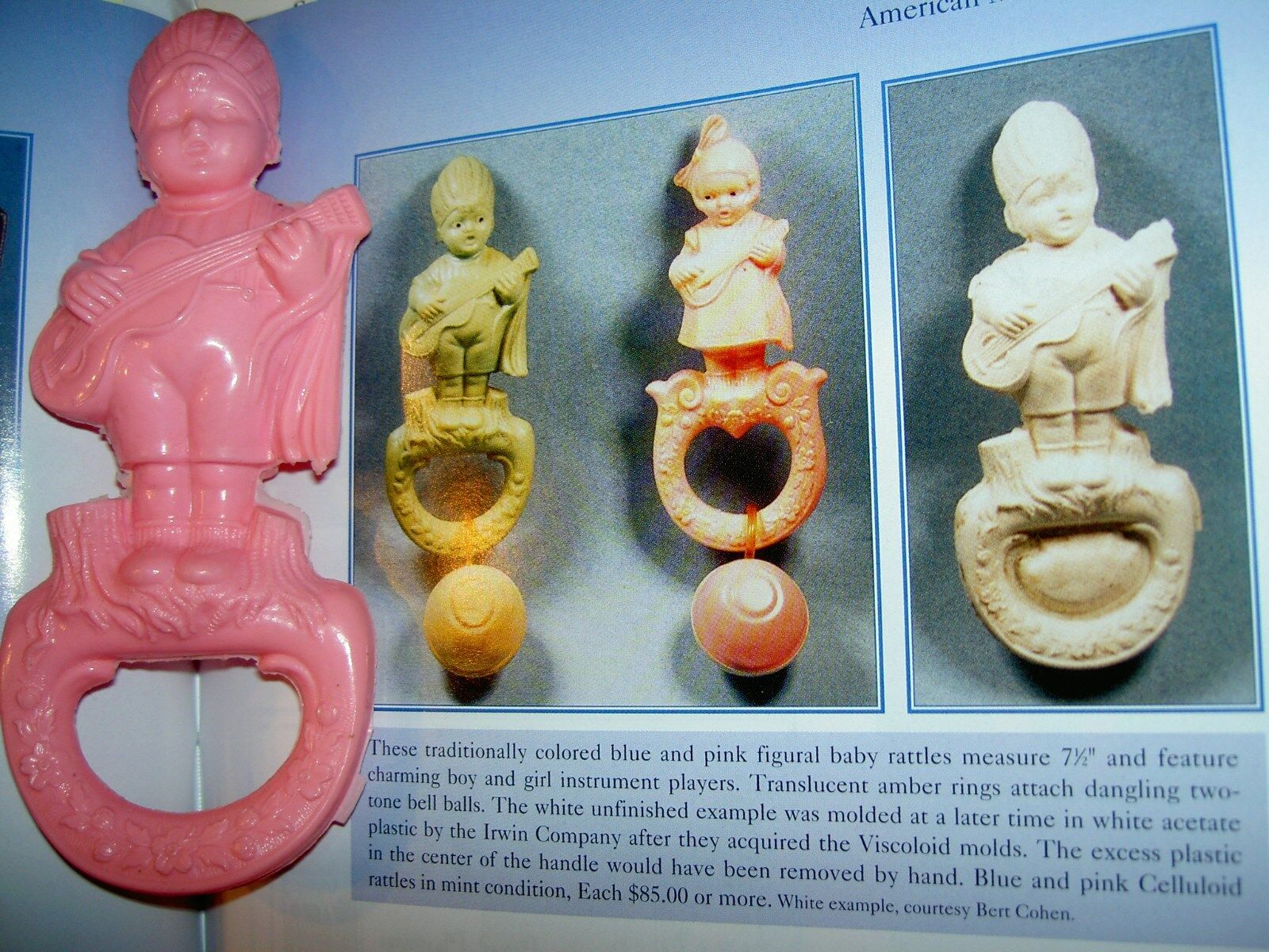 IRWIN USA ~1940s vintage INDIAN figural (celluloid) pink baby rattle toy sample