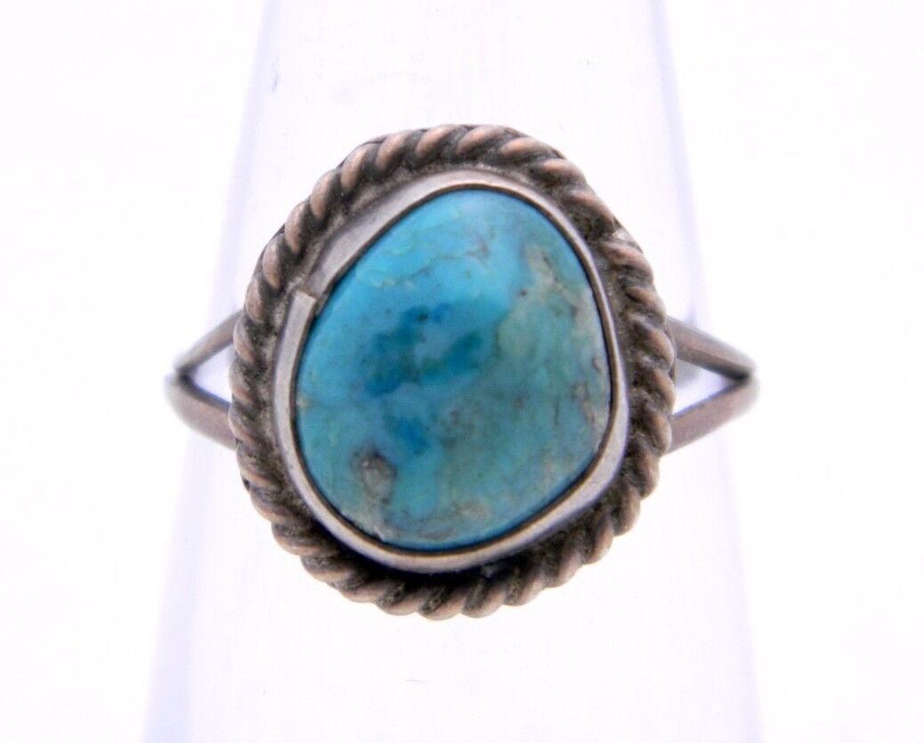 Old Dead Pawn VTG Sterling Silver Turquoise Stone Ring Size 4.5