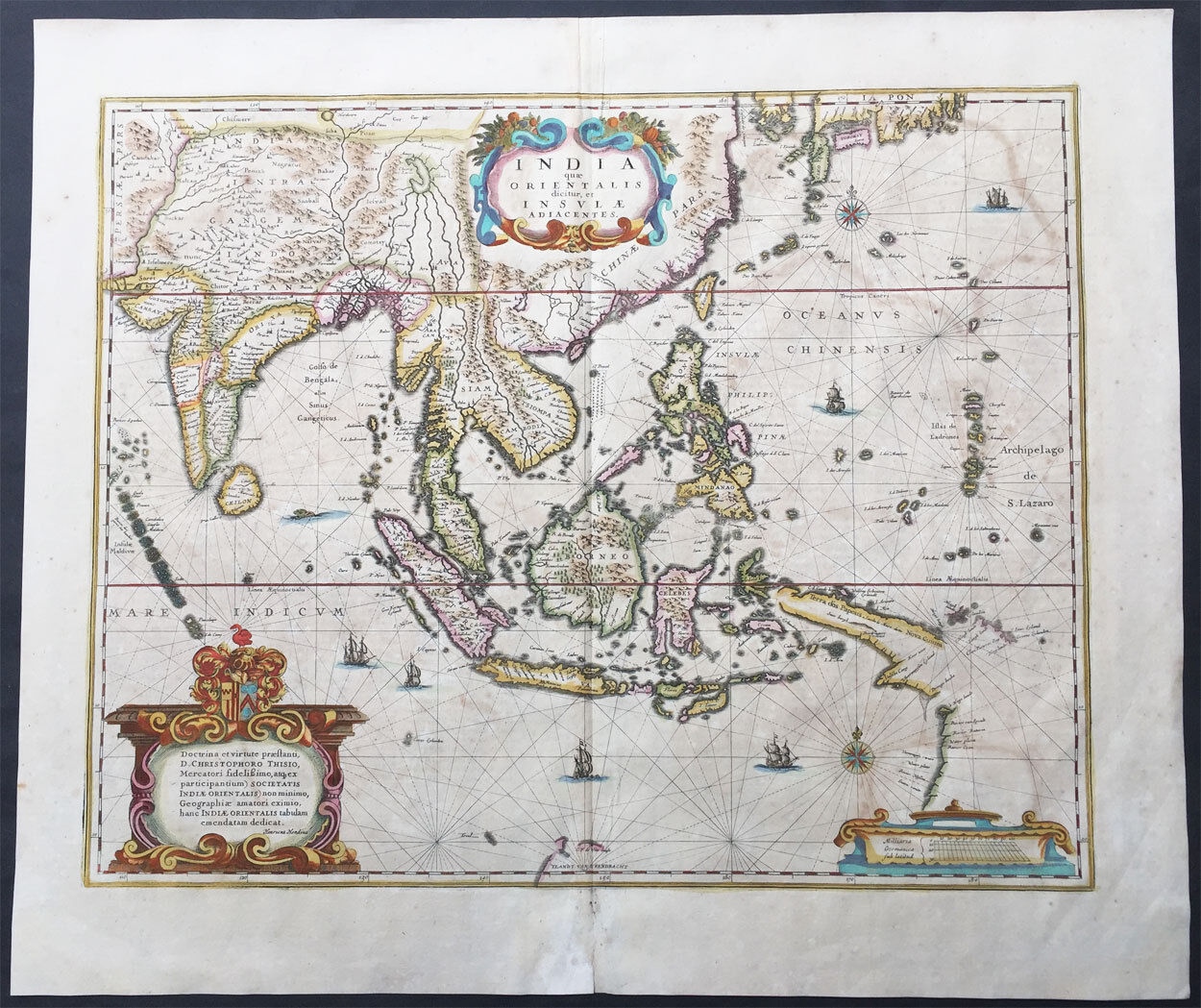 1639 H Hondius Important Antique 1st Map of NE Australia  w/ East Indies, China