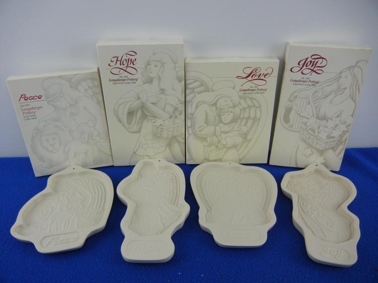 Longaberger Pottery 1993, 1994, 1995, & 1996 Angel Series Cookie Molds Lot 179F