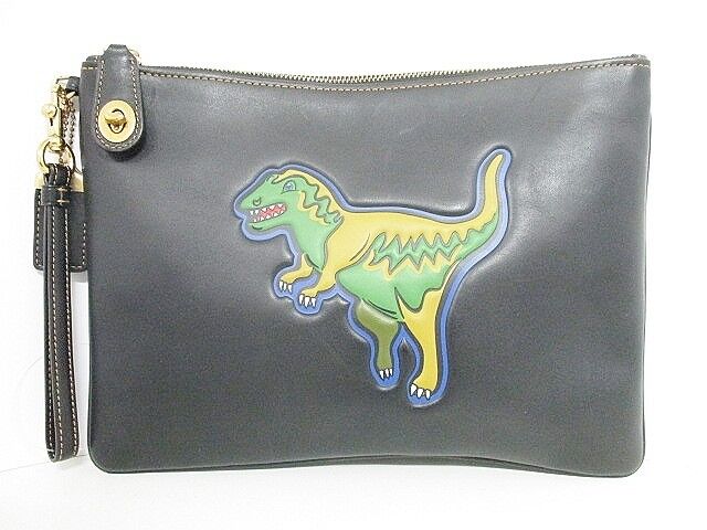 Auth COACH Dinosaur Turnlock Wristlet 30 55040 Multi Leather Clutch Bag