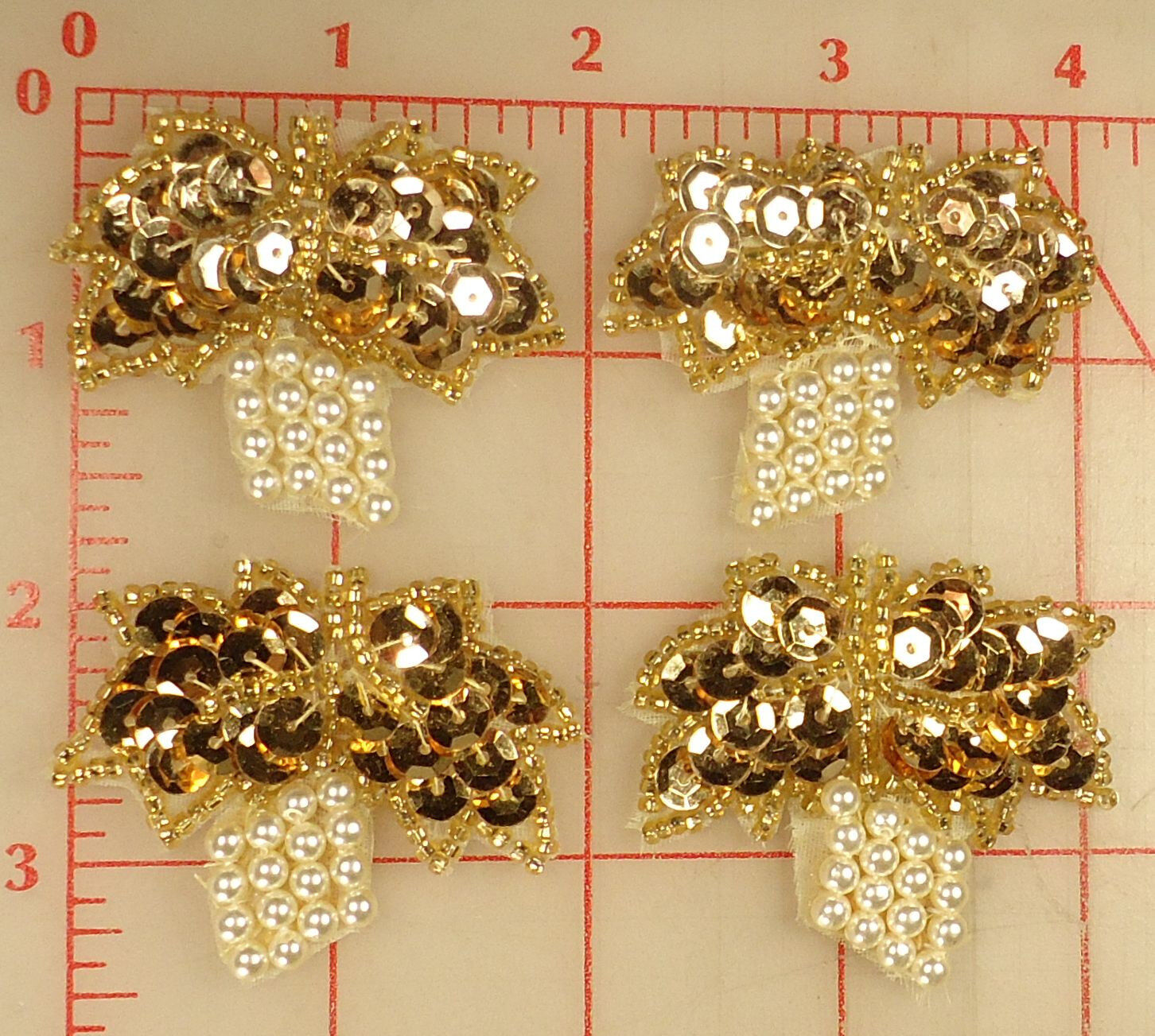 24 vintage beaded sequin grape appliques gold leaves pearl grapes 12 pair 1 5/8\