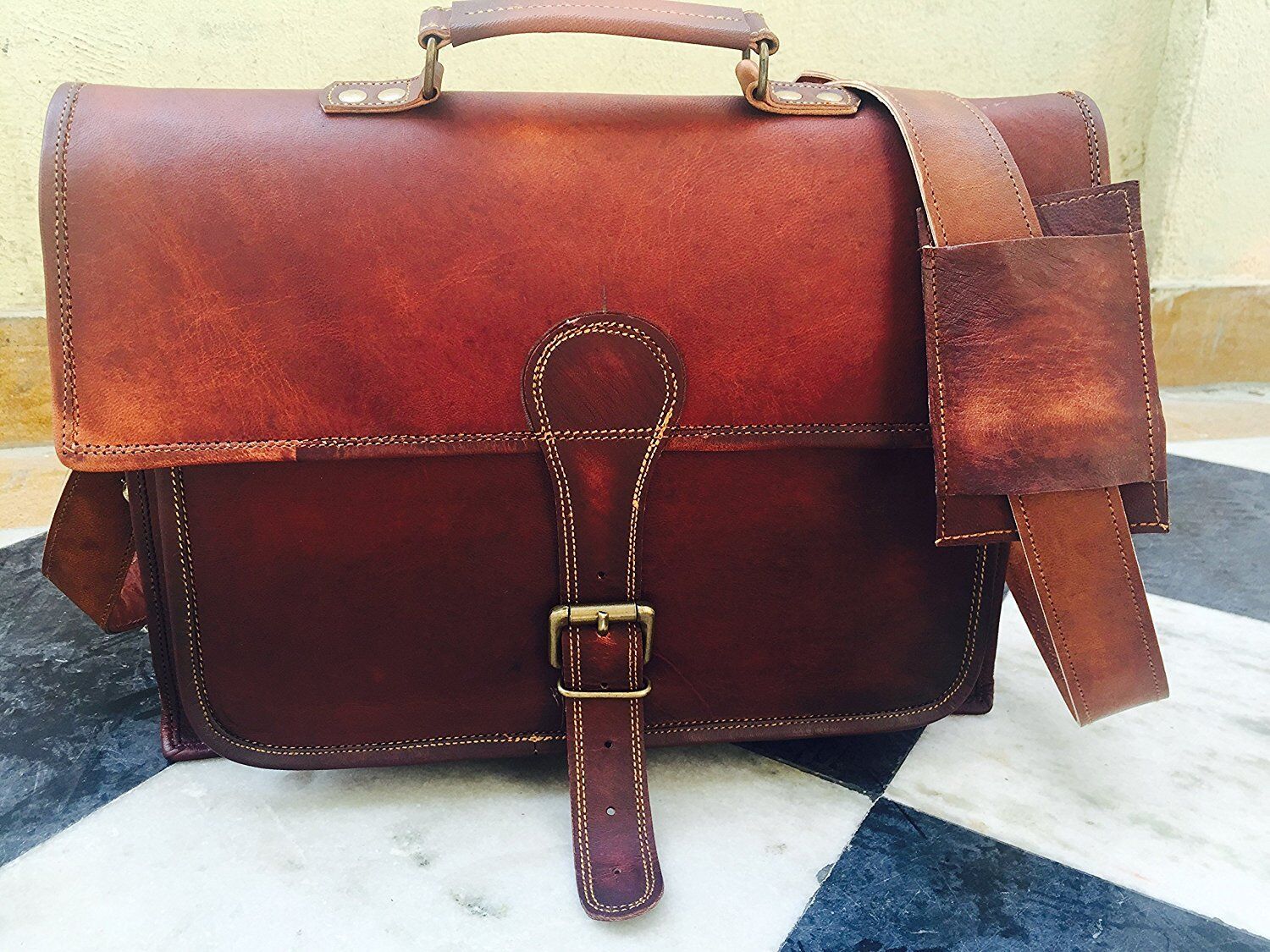 New Men\'s Leather Laptop Bag Business Messenger Shoulder Briefcase Handbag Brown