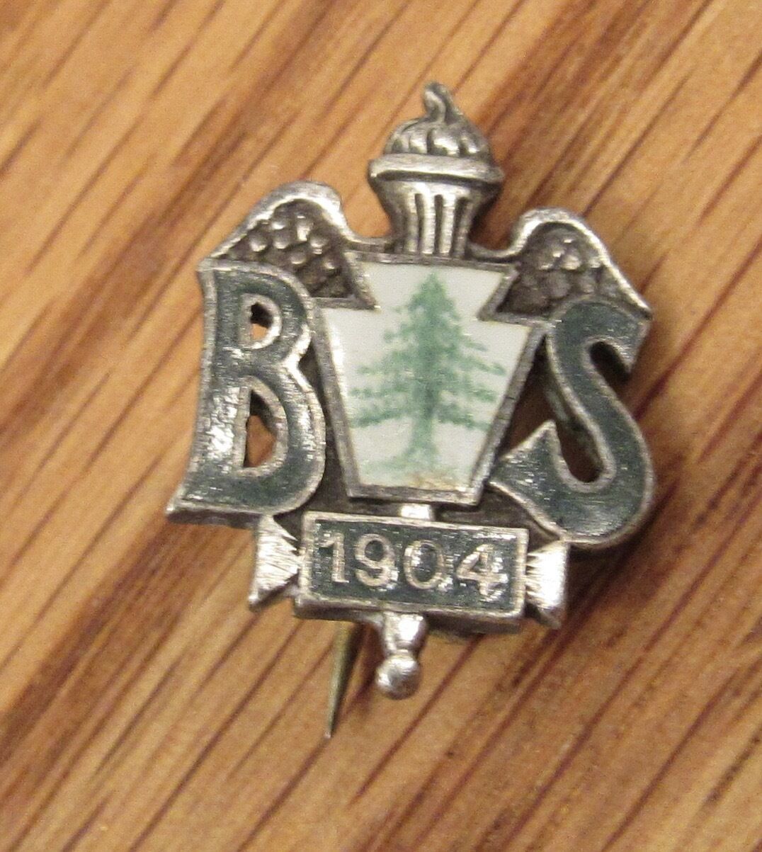 Antique 1904 sterling silver pin BS Bachelor Science Medicine keystone pine PA