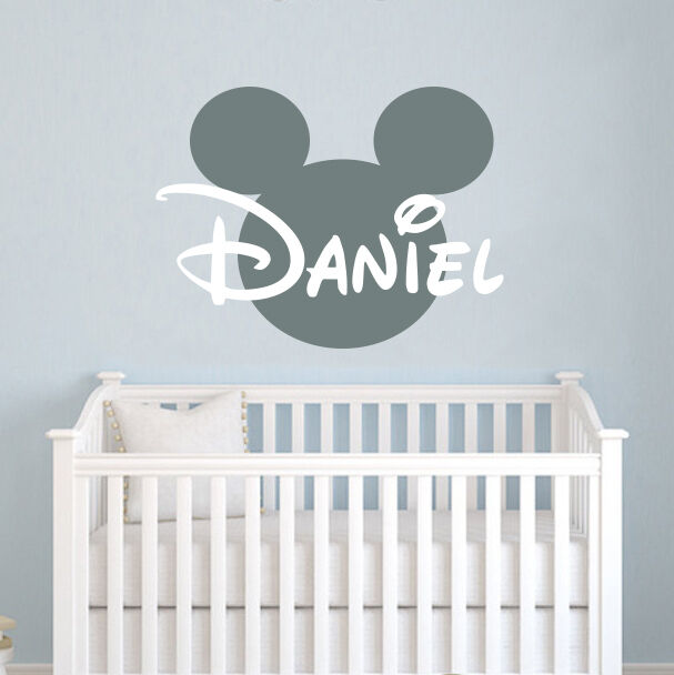 Personalized Baby Name Wall Decal Mickey Mouse Head Vinyl Sticker Nursery ZX29