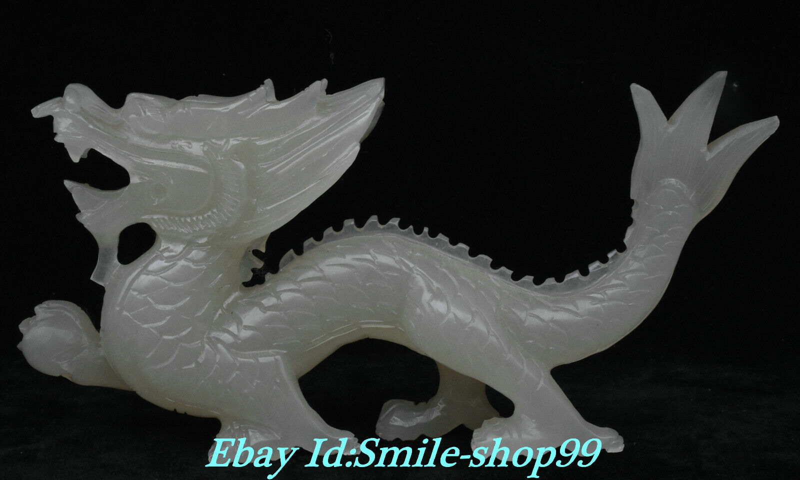 10” Rare Chinese Natural White Jade Carved Fengshui Dragon Dragons Statue