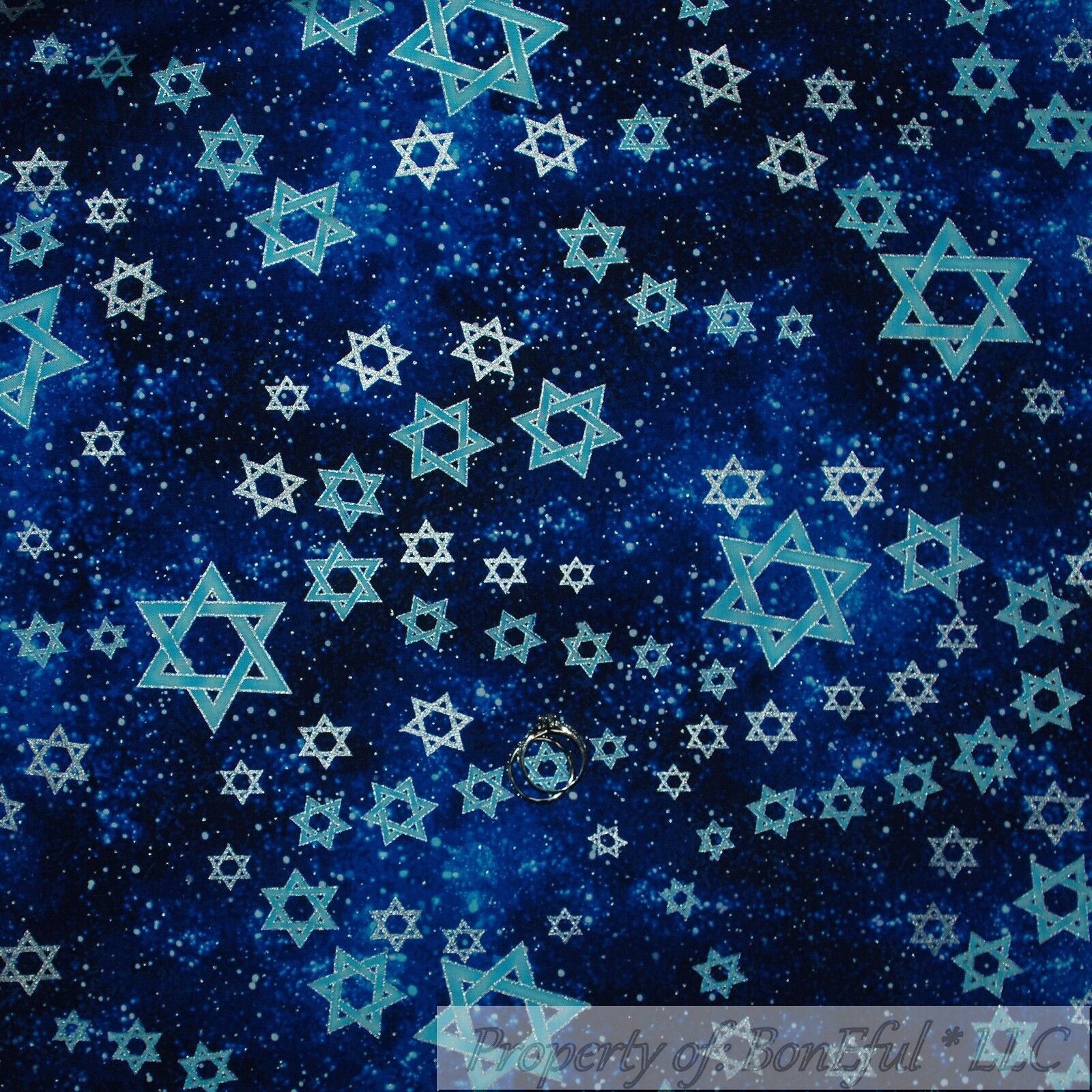 BonEful Fabric Cotton Quilt Blue Silver White Jewish Star of David Xmas 99 SCRAP