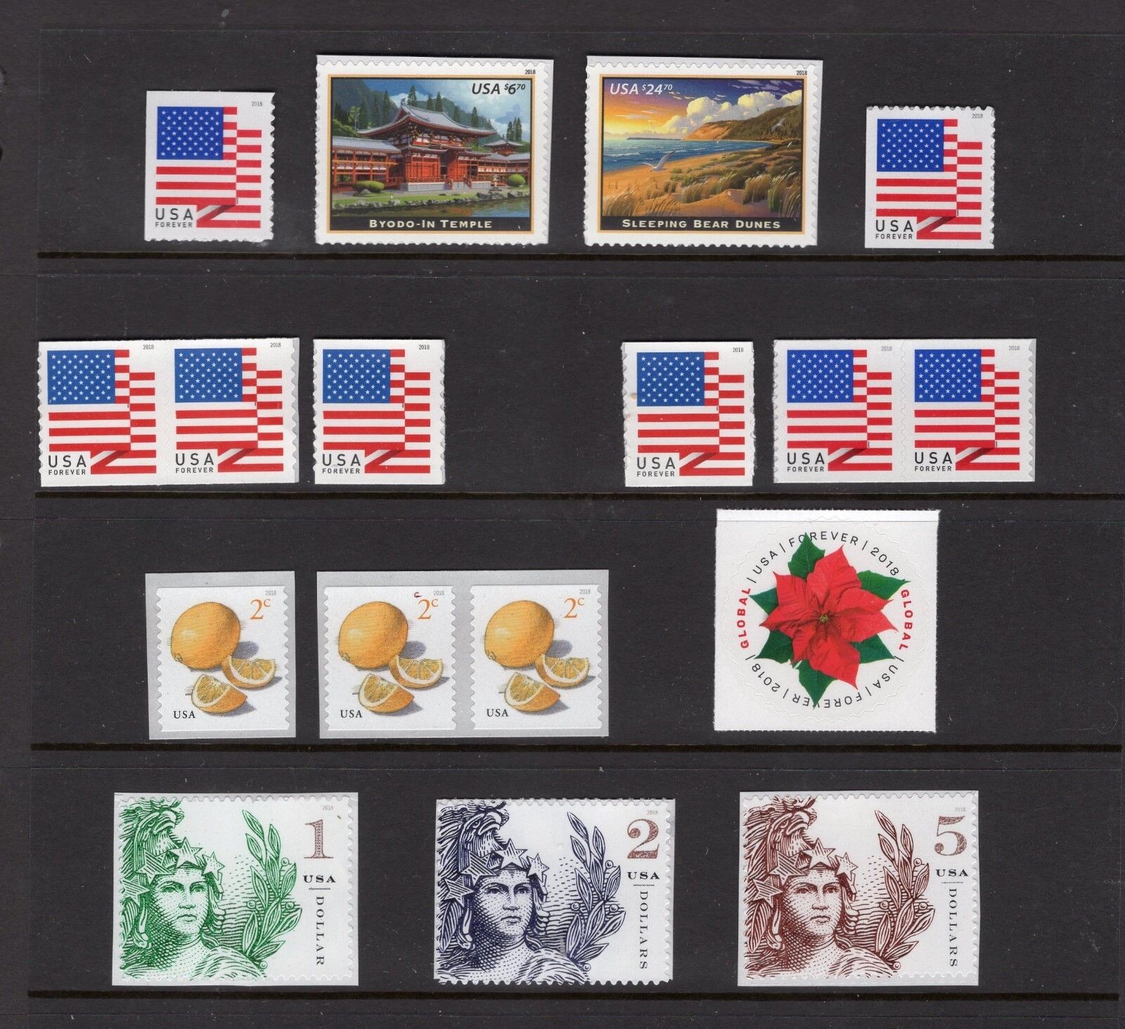 US 2018 NH DEFINITIVE YEAR SET with COIL Singles + PAIRS 17 Stamps-Free USA Ship