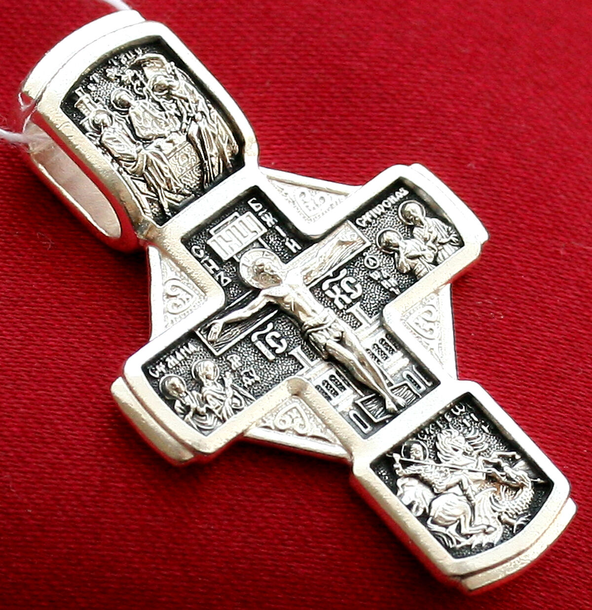 RUSSIAN GREEK ORTHODOX ICON CROSS, STERLING SILVER 925. OLD STYLE CRUCIFIX. NEW