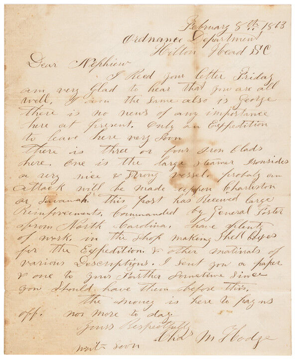 1863 Civil War Period Good Content Union Soldier\'s Letter from Hilton... Lot 195