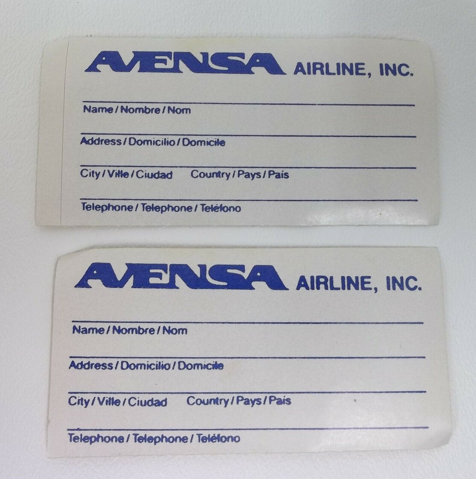 2 Vintage Avensa Airline Name Luggage Stick On Tags