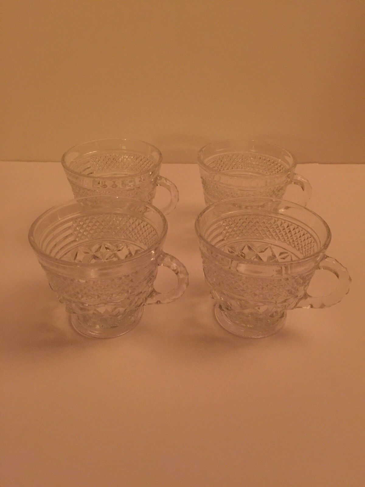 Four(4) Vintage Anchor Hocking Wexford Cups - 3” tall - Perfect