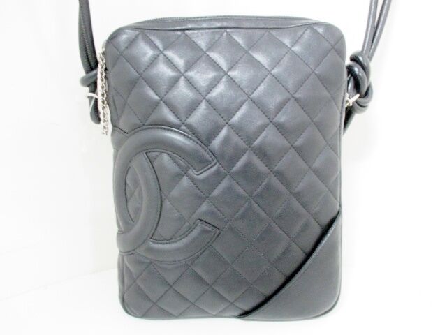Authentic CHANEL Black Cambon Line Lambskin Shoulder Bag