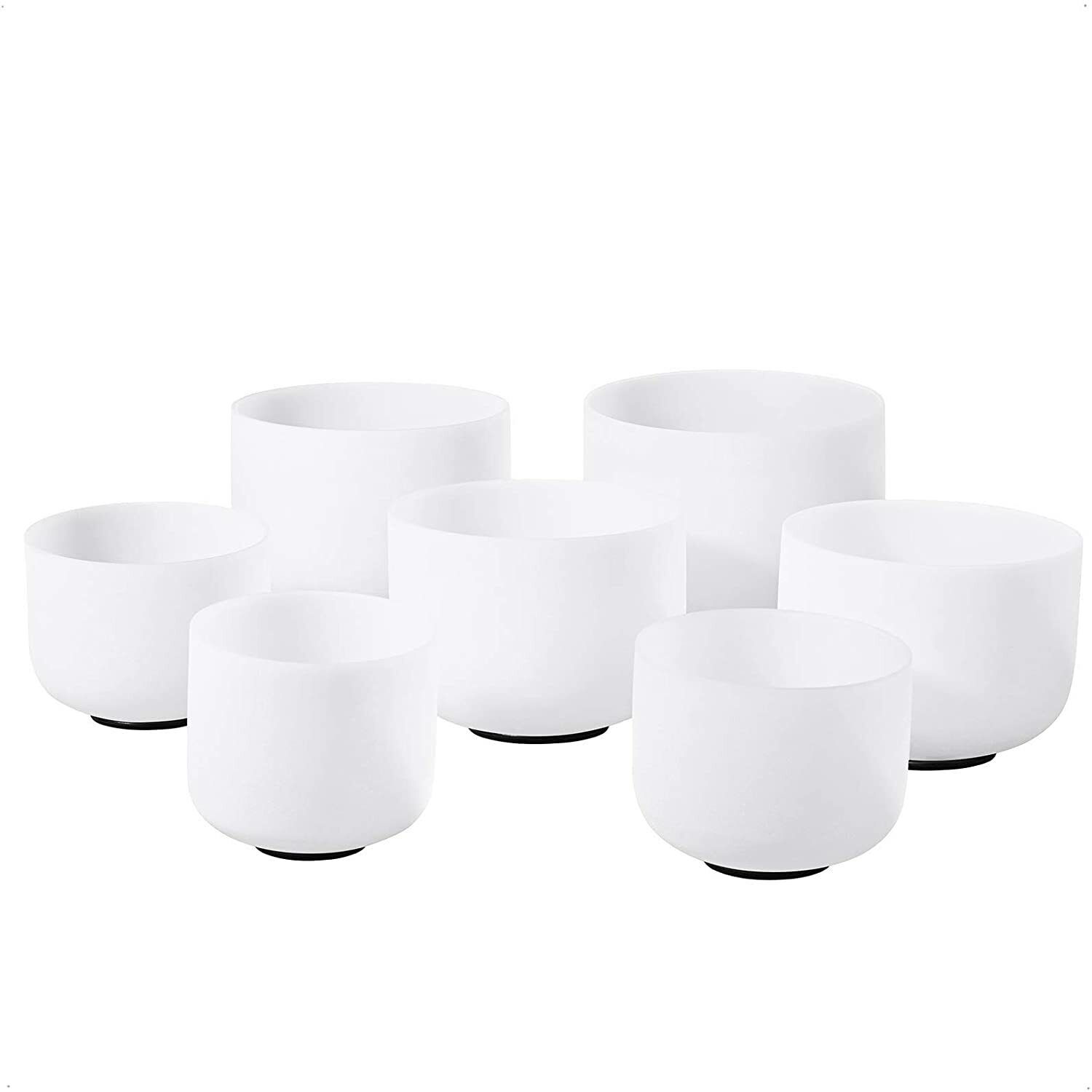 WuYou Set of 7 PCS 6~12 Inch Frosted Quartz Crystal Singing Bowl With Mallets