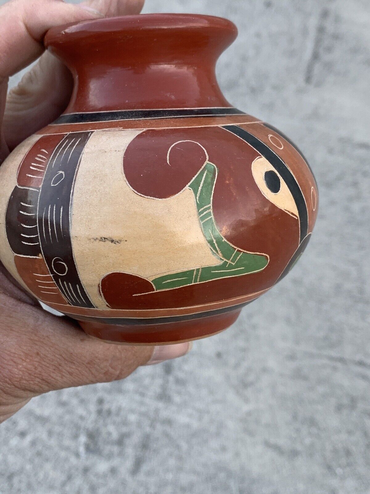 Vintage Terra Cotta Mexico Inca Aztec Talavera Fish Eye Pottery Vase 4/4 ❤️sj7m