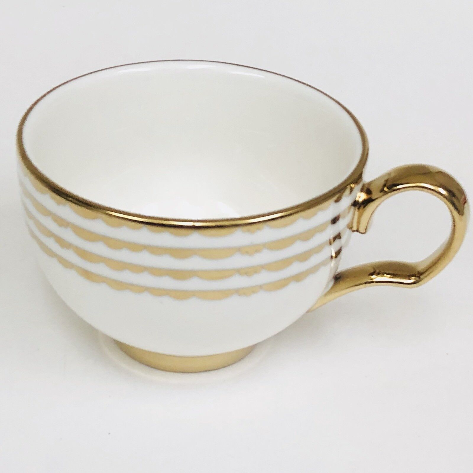 NICOLE MILLER Home Porcelain White with Metallic Gold Squiggle Lines Tea Cup