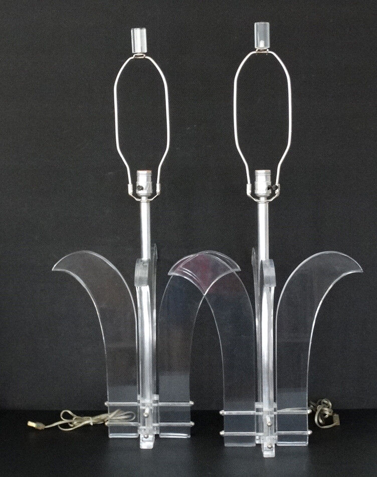 2 Vintage MID-CENTURY MODERN Eames LUCITE TABLE LAMP Pair KARL SPRINGER Van Teal