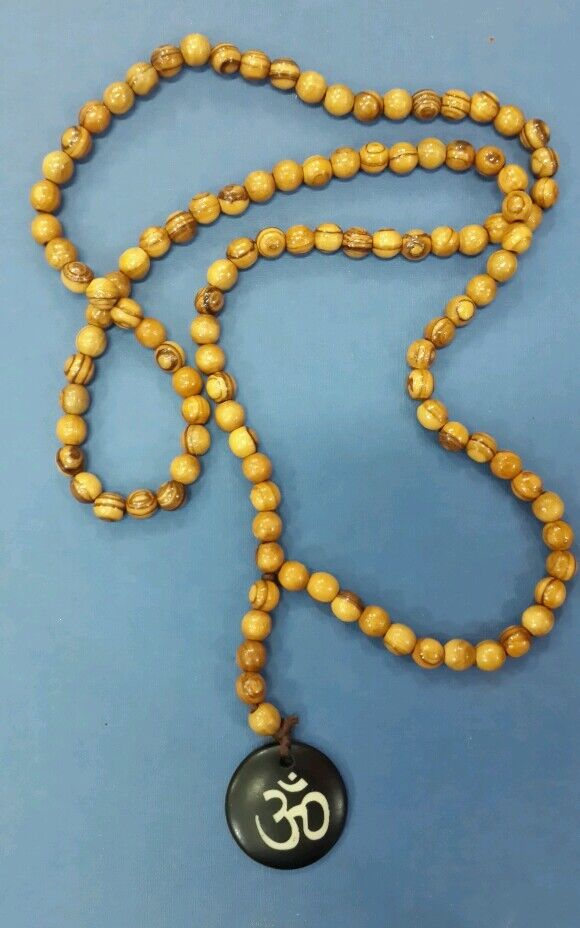 Oum OM pendant 108  olive wood beads hand made