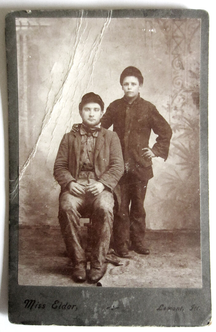 Rare Antique Late 19 C.-Early 20 C. Photo of Miner and Son From Lemont, Illinois