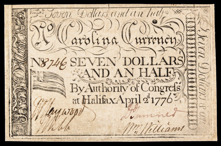 Colonial Currency North Carolina April 2 1776 $7-1/2 United States Fl... Lot 116