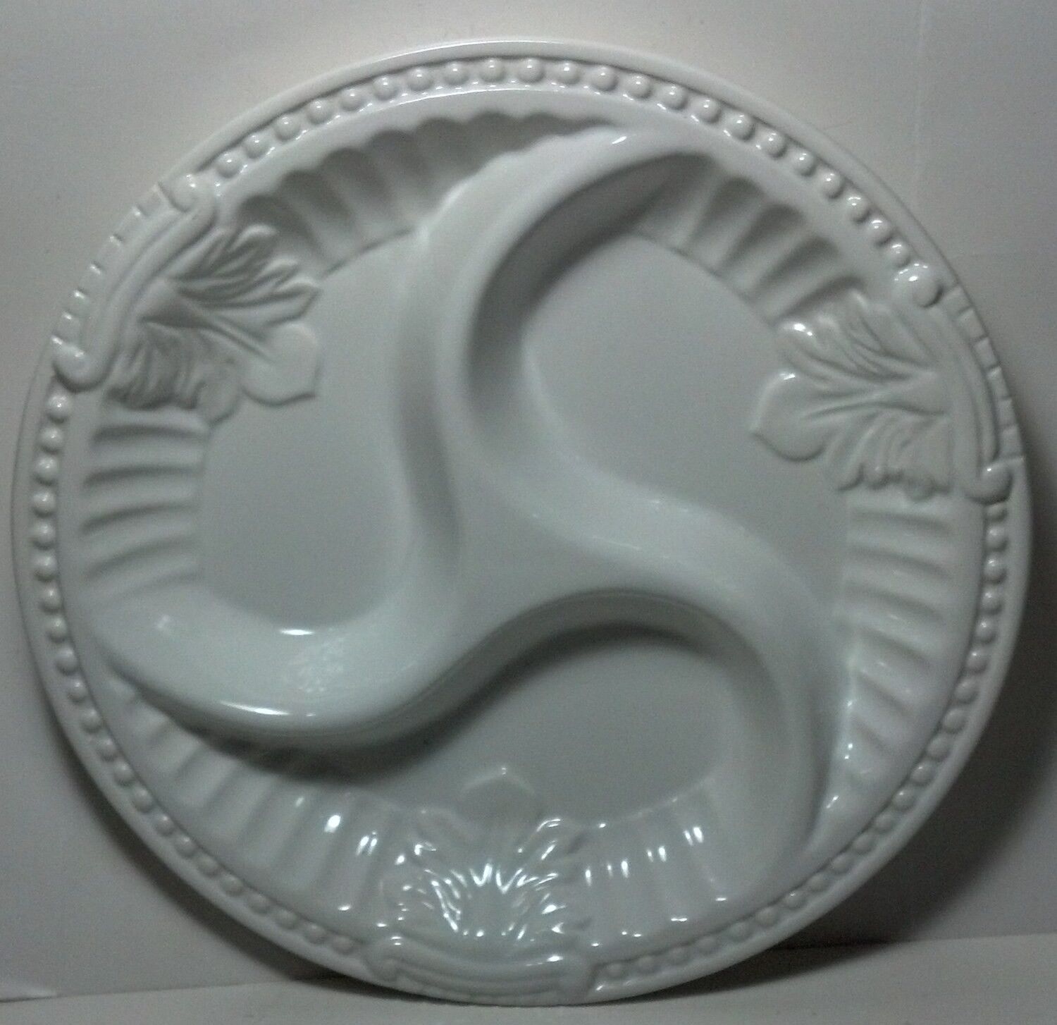 Lorren Home Trends 3 Section white appetizer platter hand painted porcelain 11\