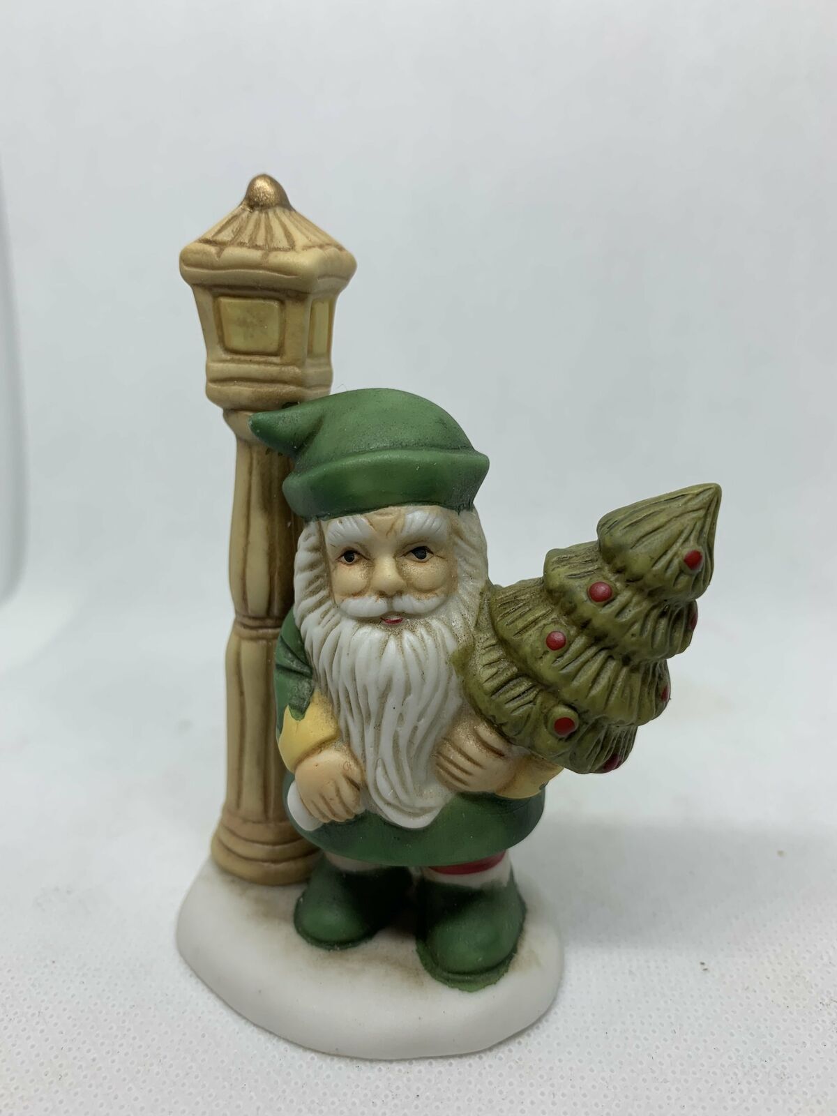 Porcelain Green Santa Claus with Christmas Tree Figurine